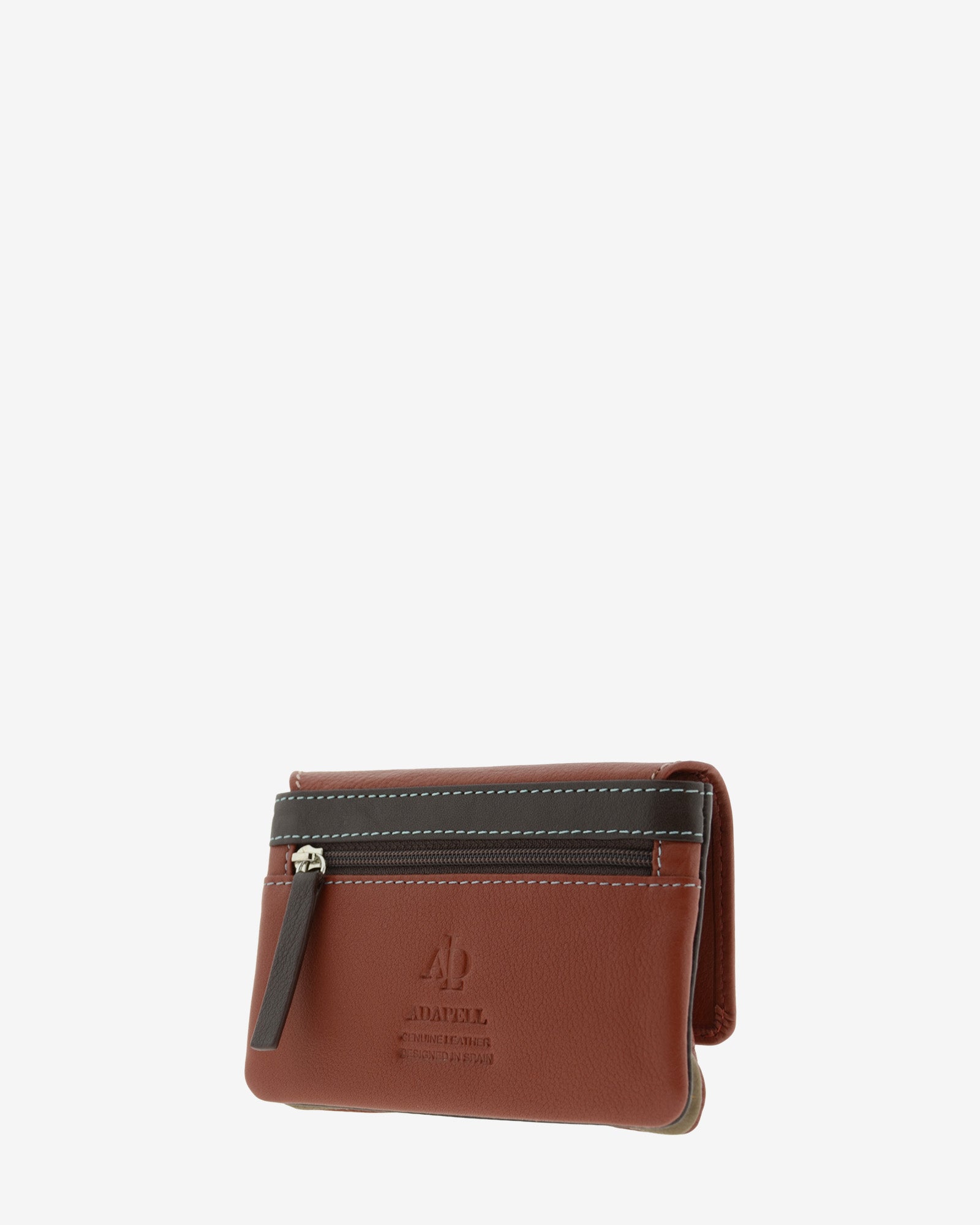 Monedero de mujer de piel Adapell en color chili vista diagonal trasera con doble cremallera ref. 4245-9