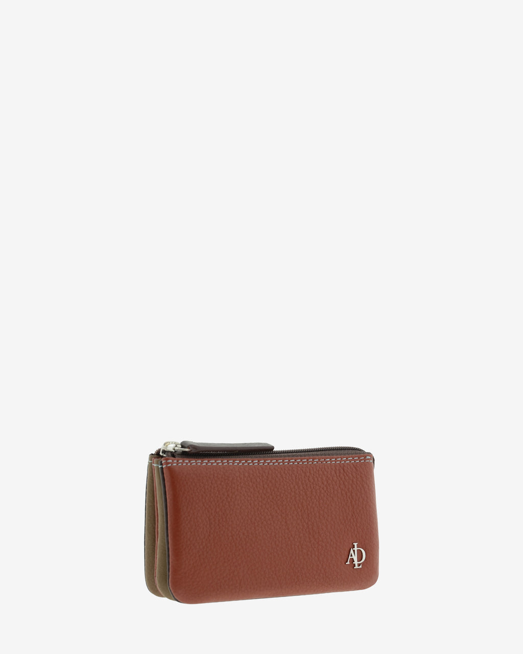 Monedero tarjetero de piel Adapell en color bronce con cierre de cremallera ref. 4246-9 vista diagonal frontal.