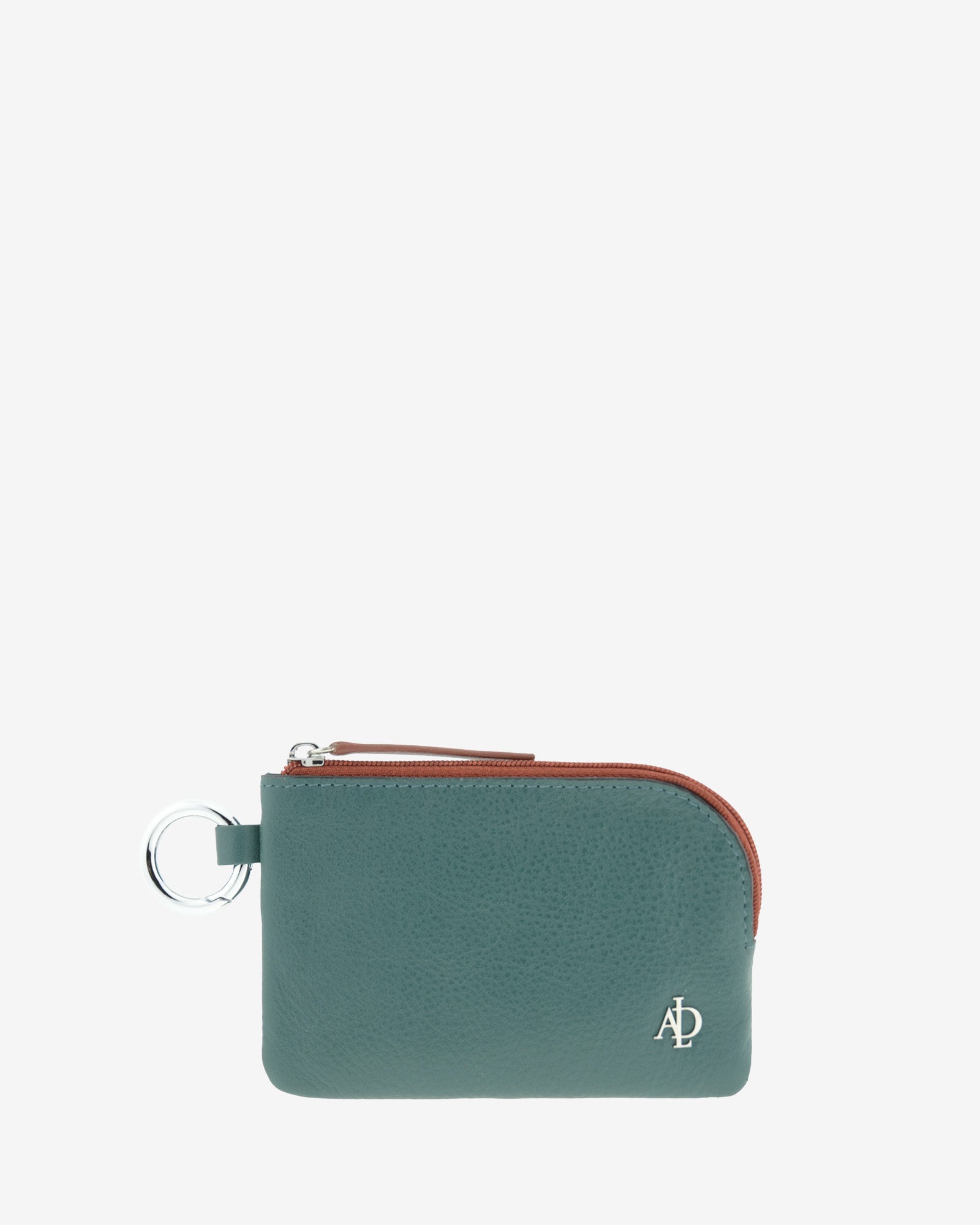 monedero de piel auténtica ref. 4251-14 en color azul ocean teal, de medida pequeña y compacta, cierre de cremallera y aro metálico, con protección de tarjetas RFID de la colección Brisa, vista frontal 