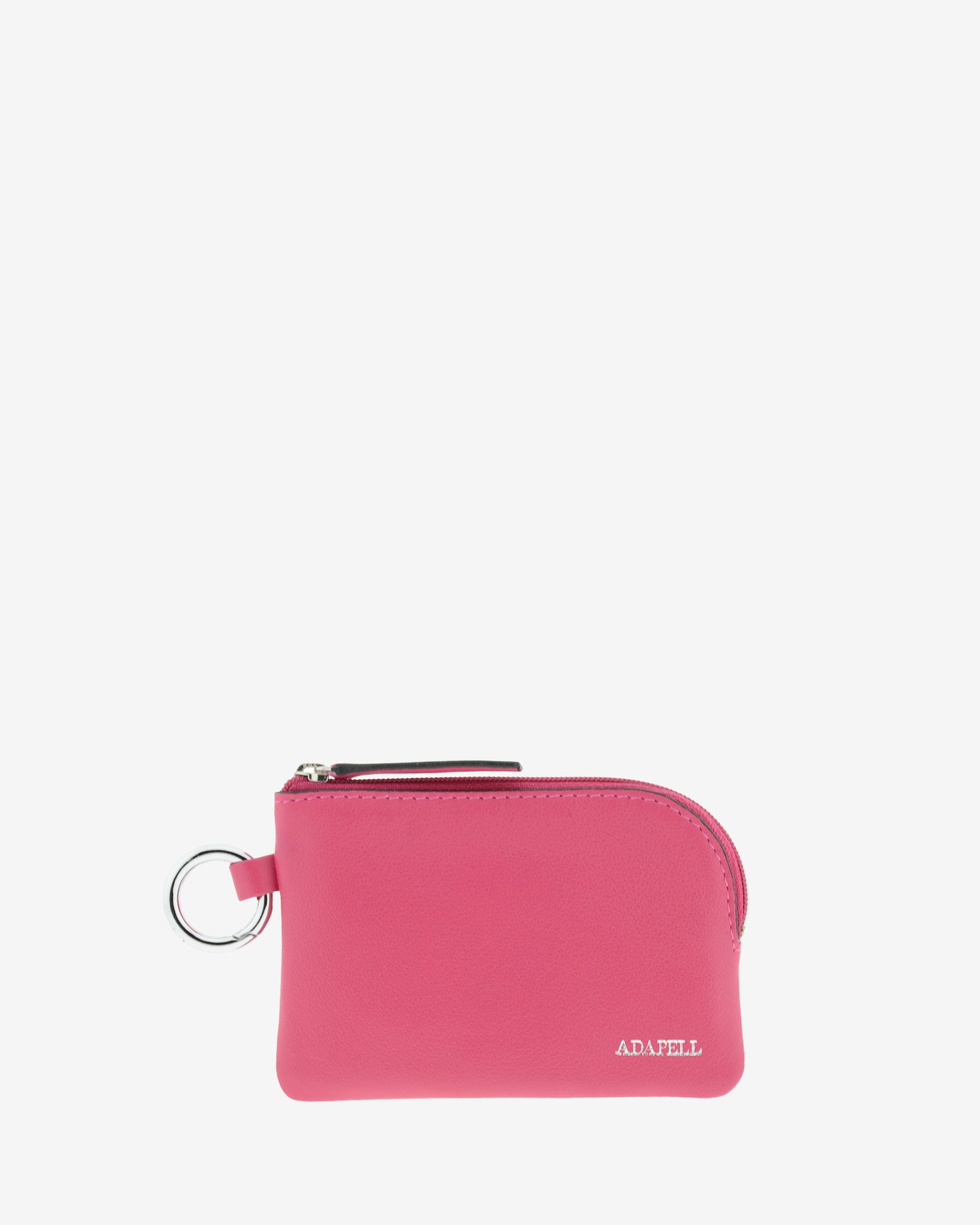Monedero de piel auténtica ref. 8081-25 en color fucsia con ribete negro, de medida pequeña y compacta, cierre de cremallera y aro metálico exterior, con protección de tarjetas RFID de la colección Essenza, vista frontal 