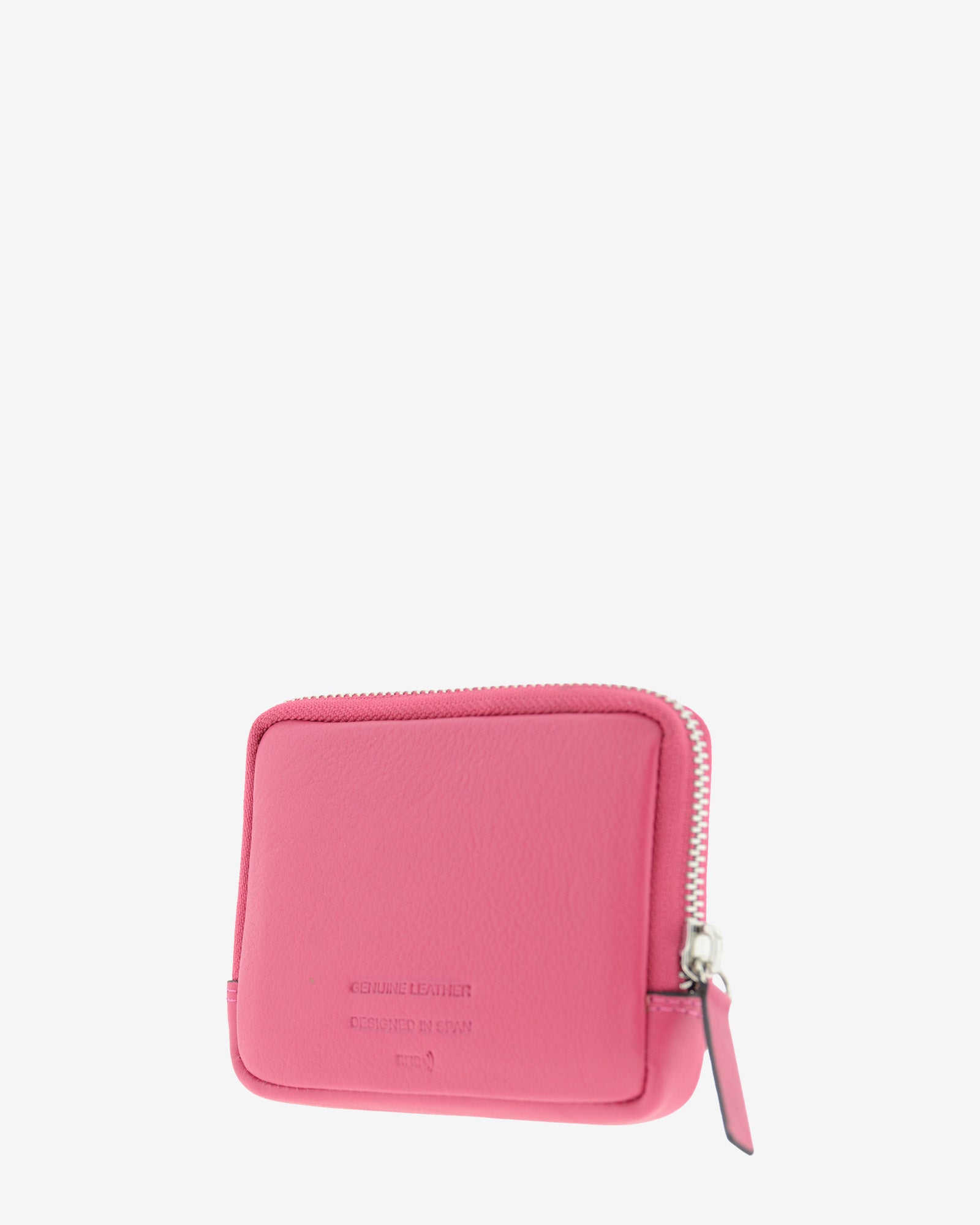 Monedero unisex de piel auténtica, ref. 8086-25, en color fucsia, con RFID, cremallera exterior y logo Adapell - Vista diagonal trasera