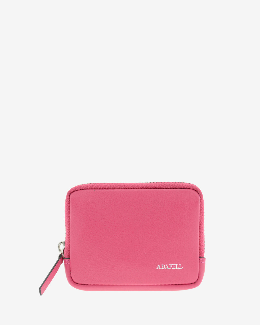 Monedero unisex de piel auténtica, ref. 8086-25, en color fucsia, con RFID, cremallera exterior y logo Adapell - Vista frontal