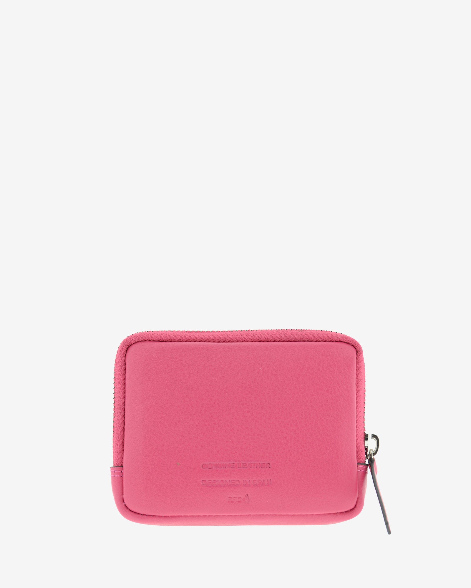 Monedero unisex de piel auténtica, ref. 8086-25, en color fucsia, con RFID, cremallera exterior y logo Adapell - Vista trasera