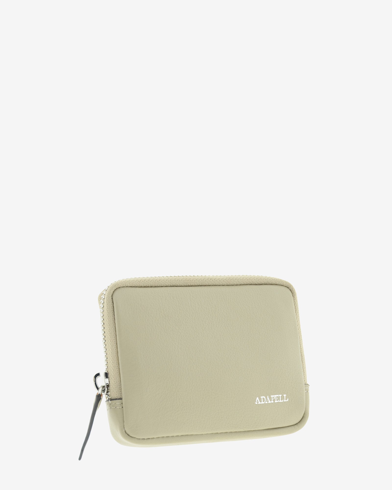 Monedero unisex de piel auténtica, ref. 8086-12, en color ice stone, con RFID, cremallera exterior y logo Adapell - Vista diagonal frontal