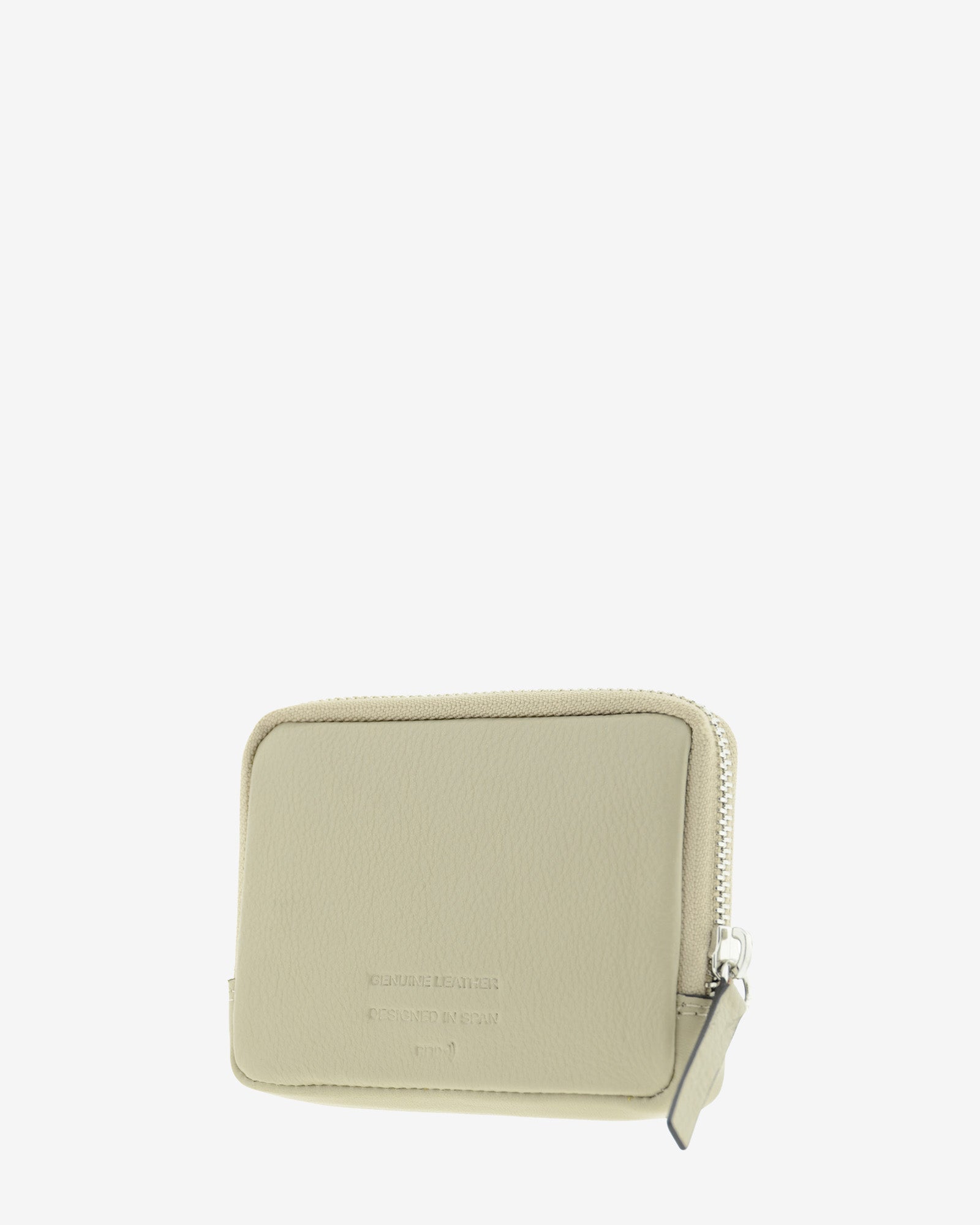 Monedero unisex de piel auténtica, ref. 8086-12, en color ice stone, con RFID, cremallera exterior y logo Adapell - Vista diagonal trasera