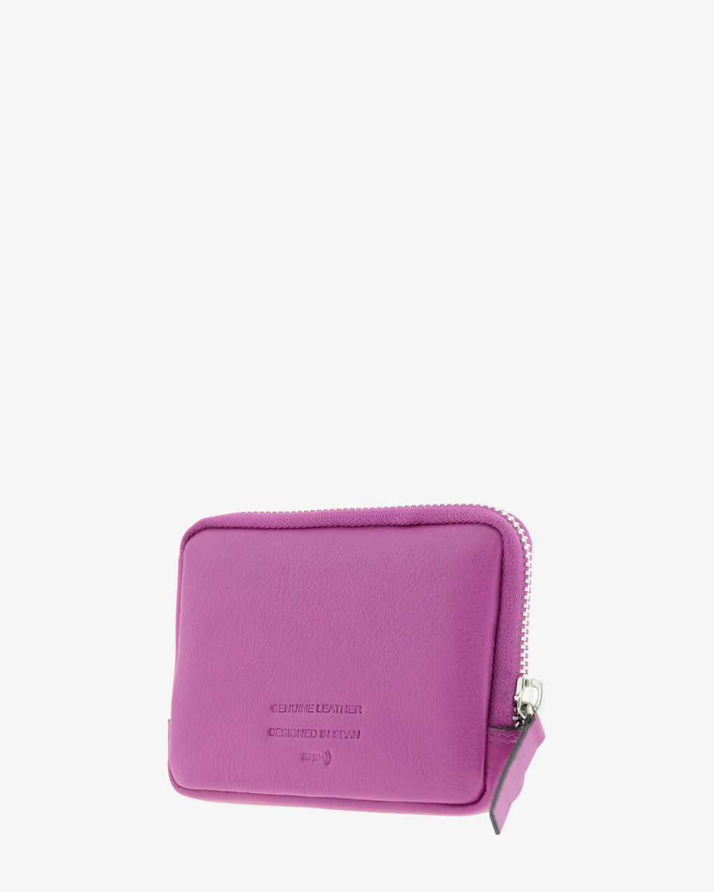 Monedero unisex de piel auténtica, ref. 8086-4, en color lila, con RFID, cremallera exterior y logo Adapell - Vista diagonal trasera