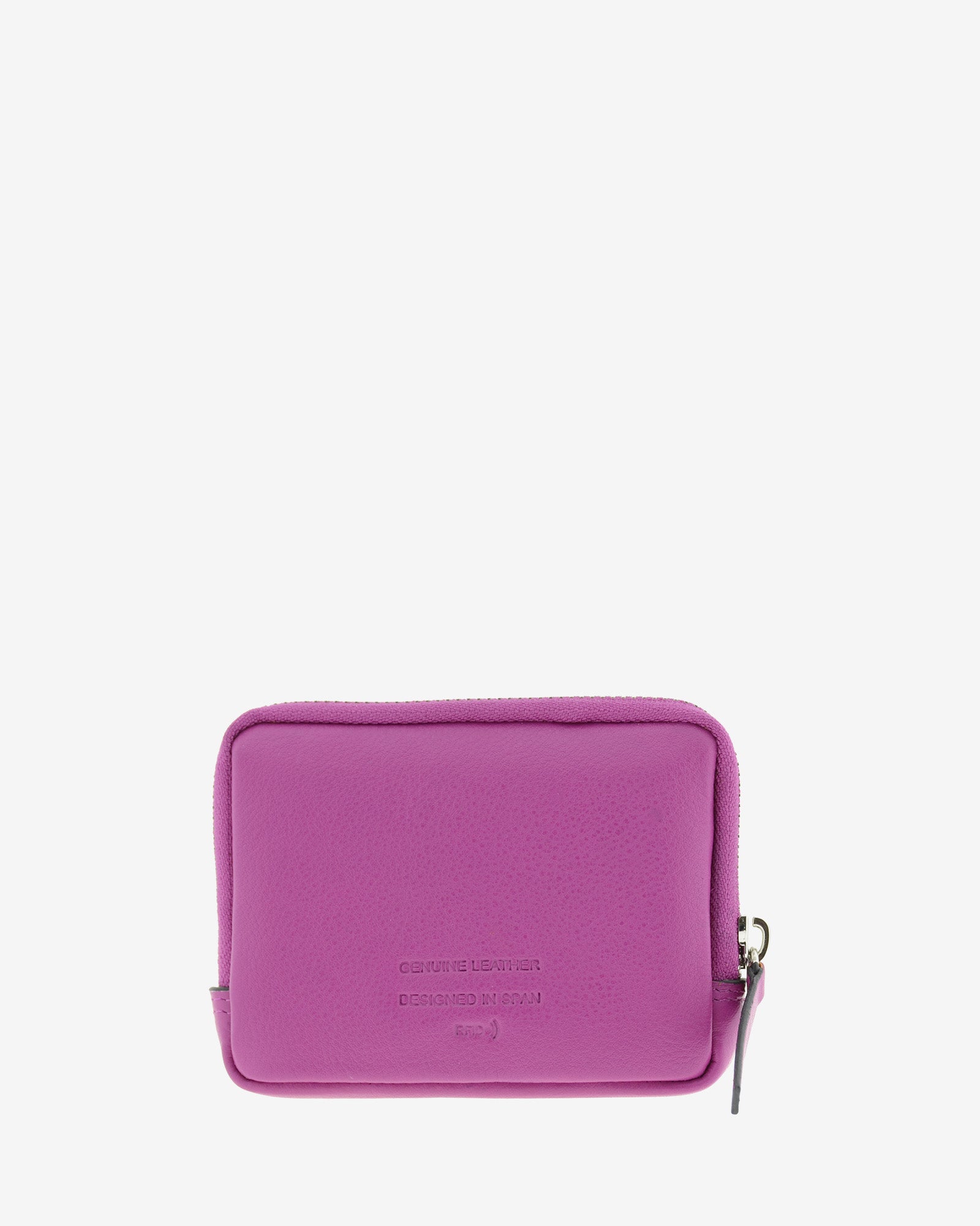 Monedero unisex de piel auténtica, ref. 8086-4, en color lila, con RFID, cremallera exterior y logo Adapell - Vista trasera