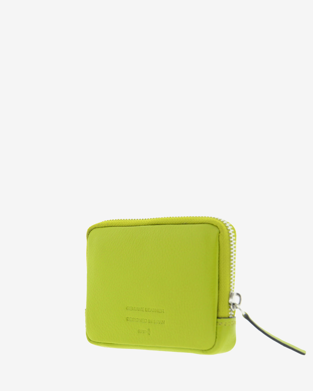 Monedero unisex de piel auténtica, ref. 8086-17, en color lima, con RFID, cremallera exterior y logo Adapell - Vista diagonal trasera