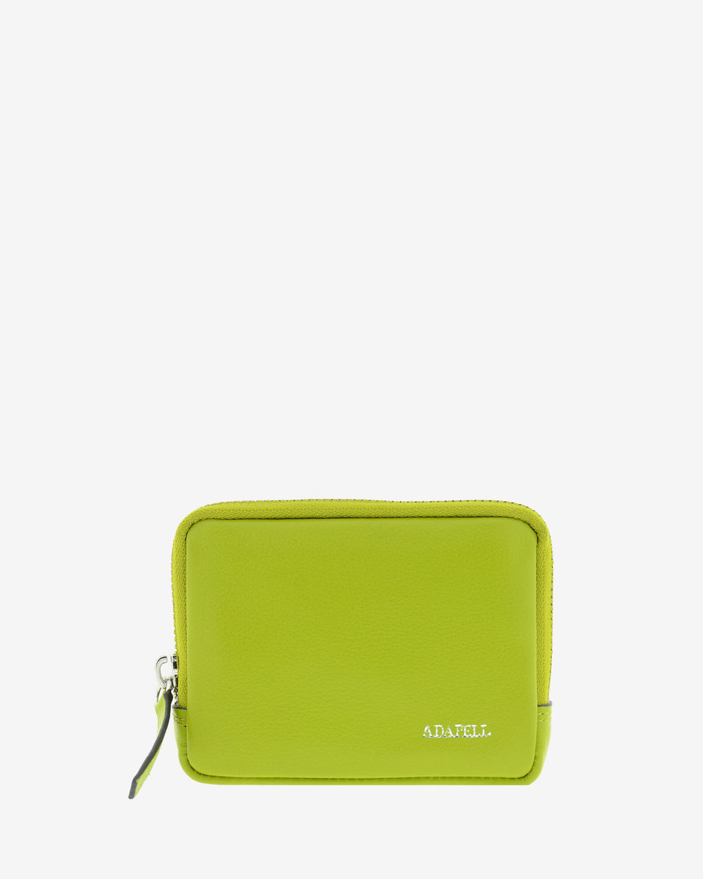 Monedero unisex de piel auténtica, ref. 8086-17, en color lima, con RFID, cremallera exterior y logo Adapell - Vista frontal