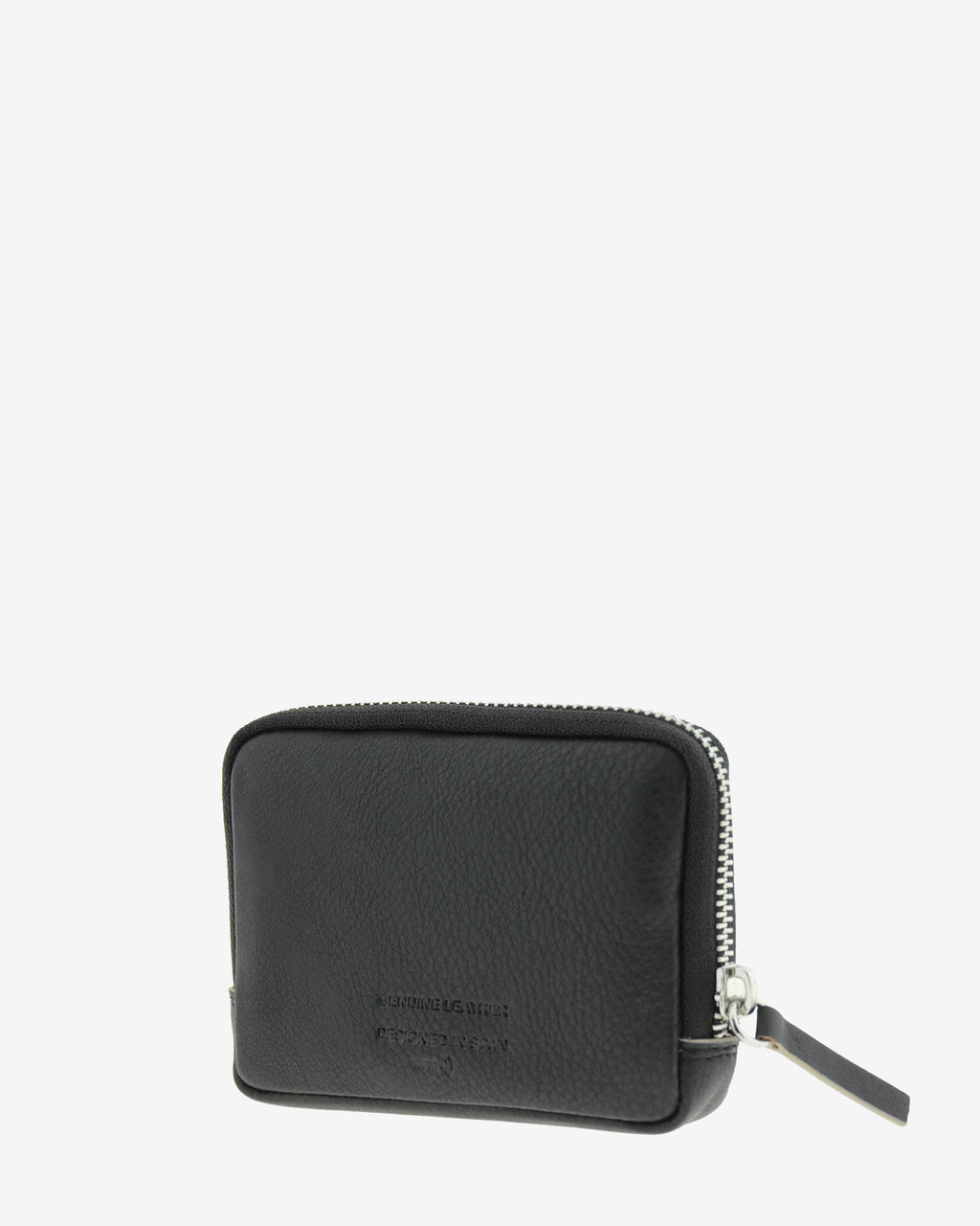 Monedero unisex de piel auténtica, ref. 8086-1, en color negro, con RFID, cremallera exterior y logo Adapell - Vista diagonal trasera