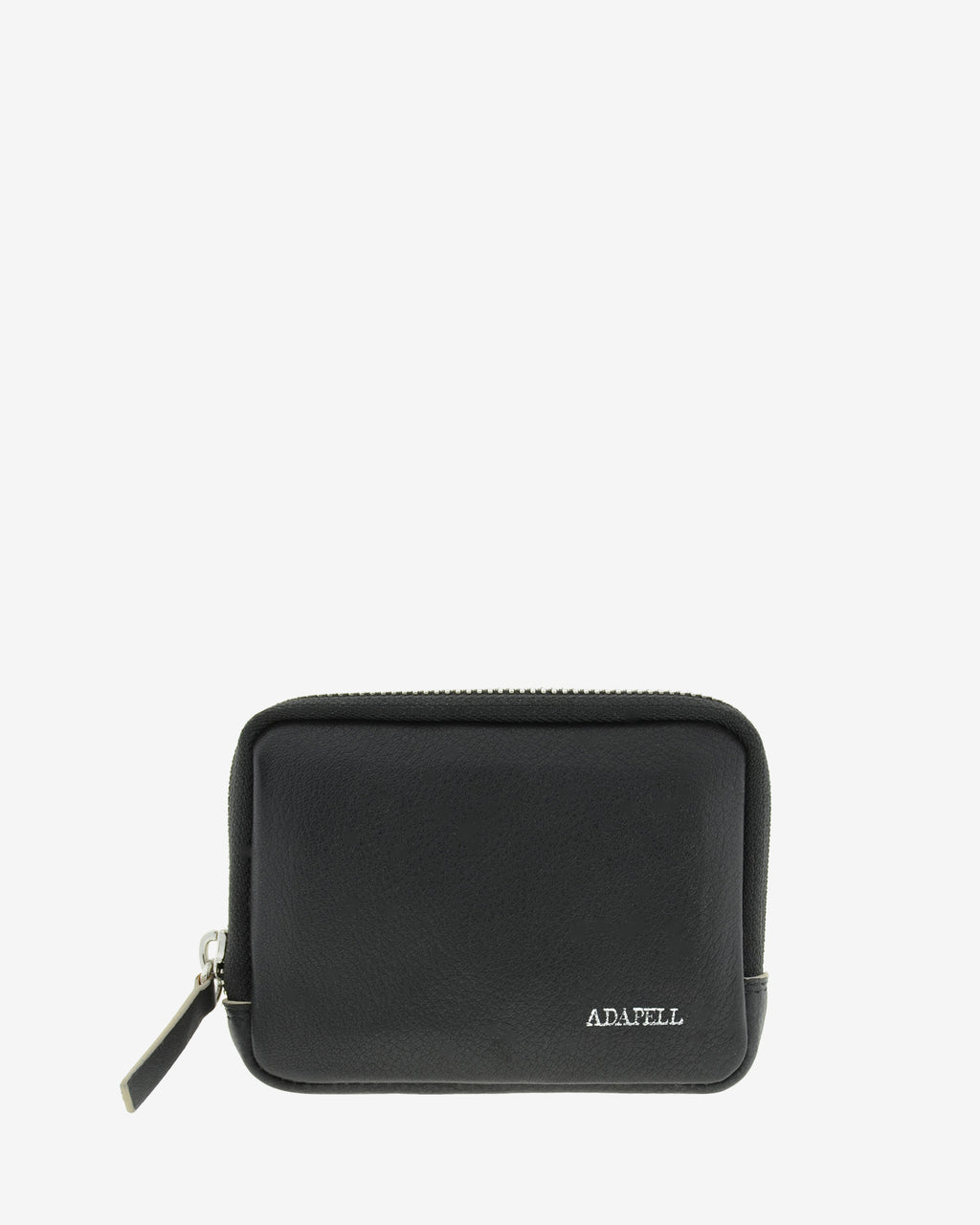 Monedero unisex de piel auténtica, ref. 8086-1, en color negro, con RFID, cremallera exterior y logo Adapell - Vista frontal
