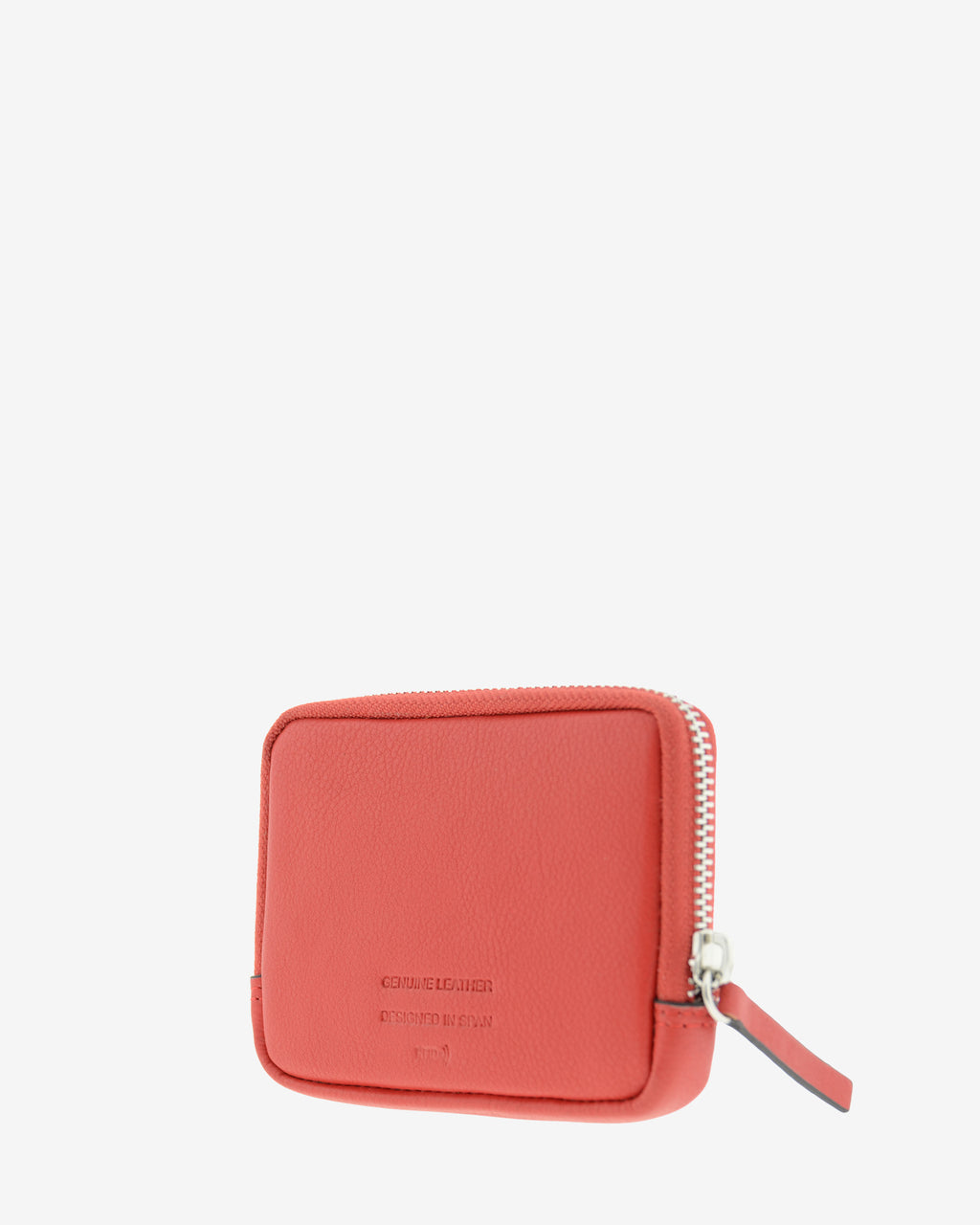 Monedero unisex de piel auténtica, ref. 8086-3, en color rojo, con RFID, cremallera exterior y logo Adapell - Vista lateral trasera