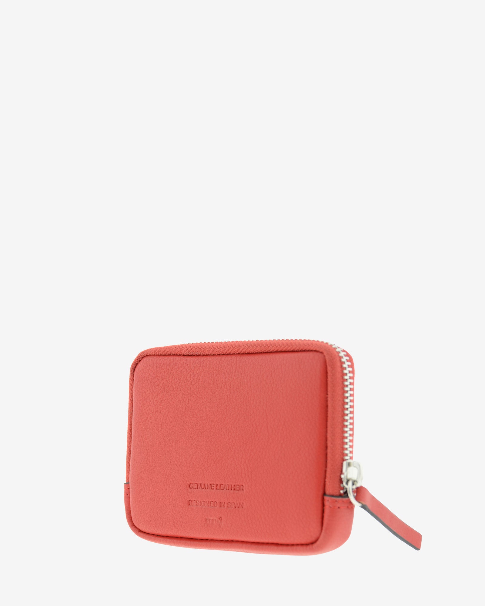 Monedero unisex de piel auténtica, ref. 8086-3, en color rojo, con RFID, cremallera exterior y logo Adapell - Vista lateral trasera