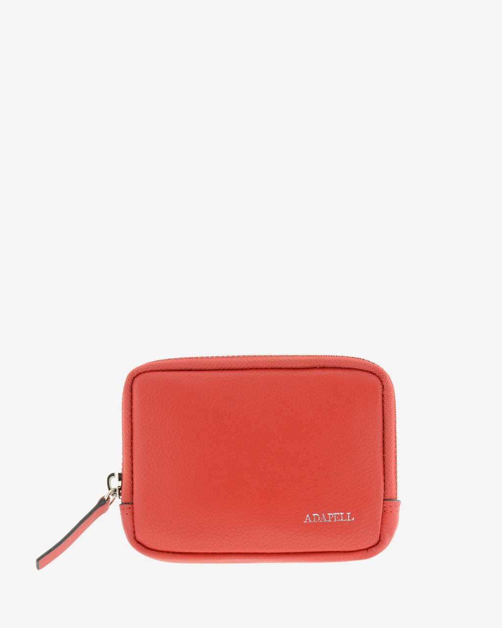 Monedero unisex de piel auténtica, ref. 8086-3, en color rojo, con RFID, cremallera exterior y logo Adapell - Vista frontal