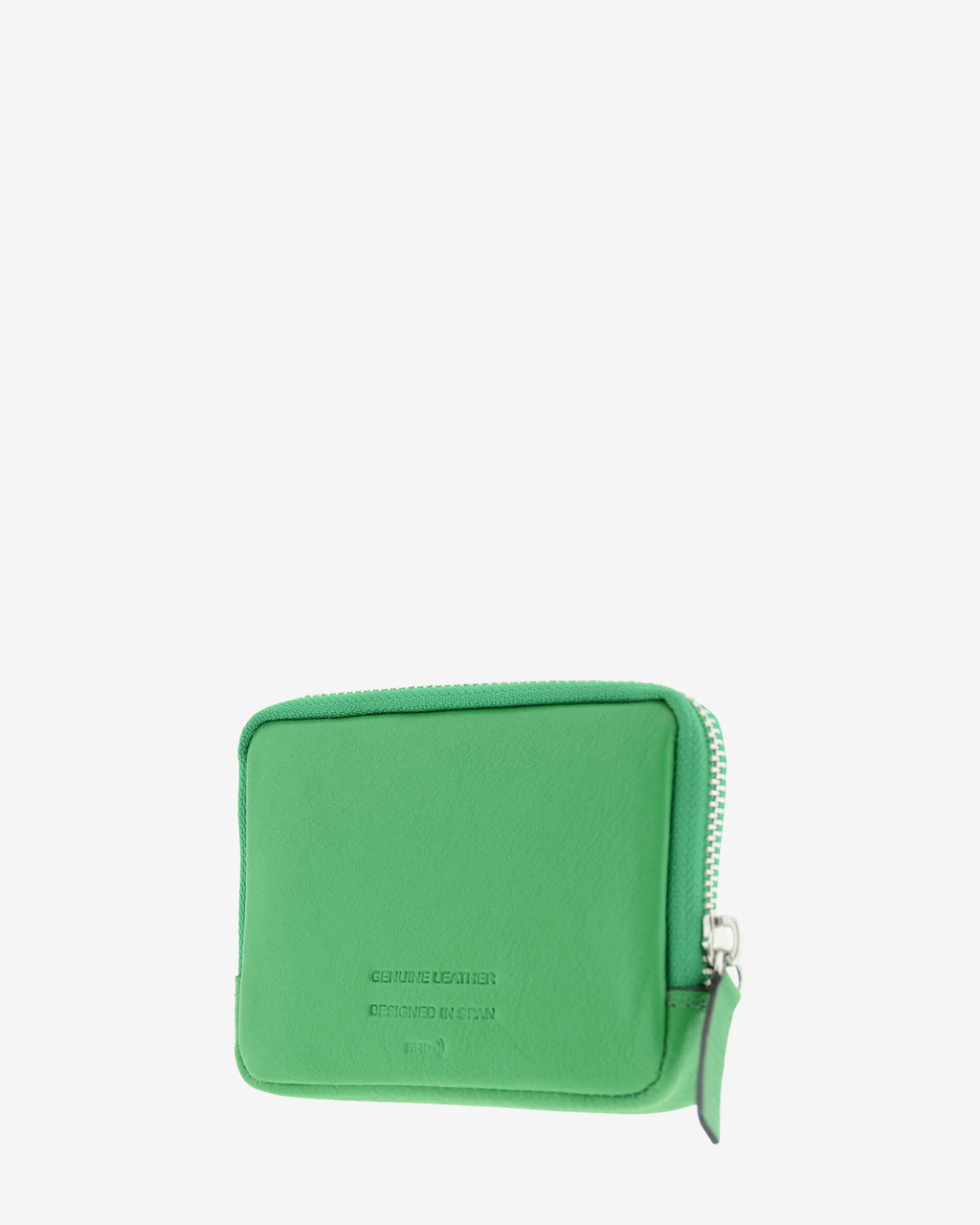 Monedero unisex de piel auténtica, ref. 8086-5, en color verde, con RFID, cremallera exterior y logo Adapell - diagonal trasera