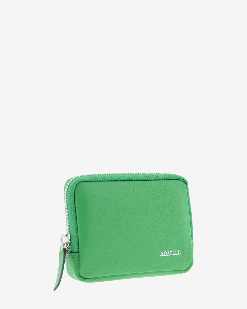 Monedero unisex de piel auténtica, ref. 8086-5, en color verde, con RFID, cremallera exterior y logo Adapell - diagonal frontal