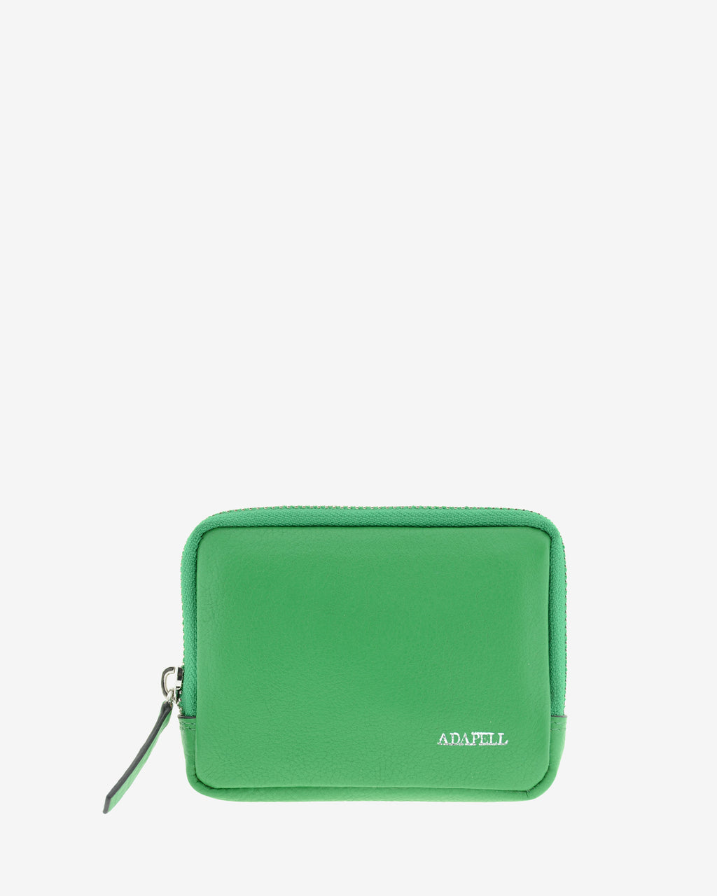Monedero unisex de piel auténtica, ref. 8086-5, en color verde, con RFID, cremallera exterior y logo Adapell - Vista frontal