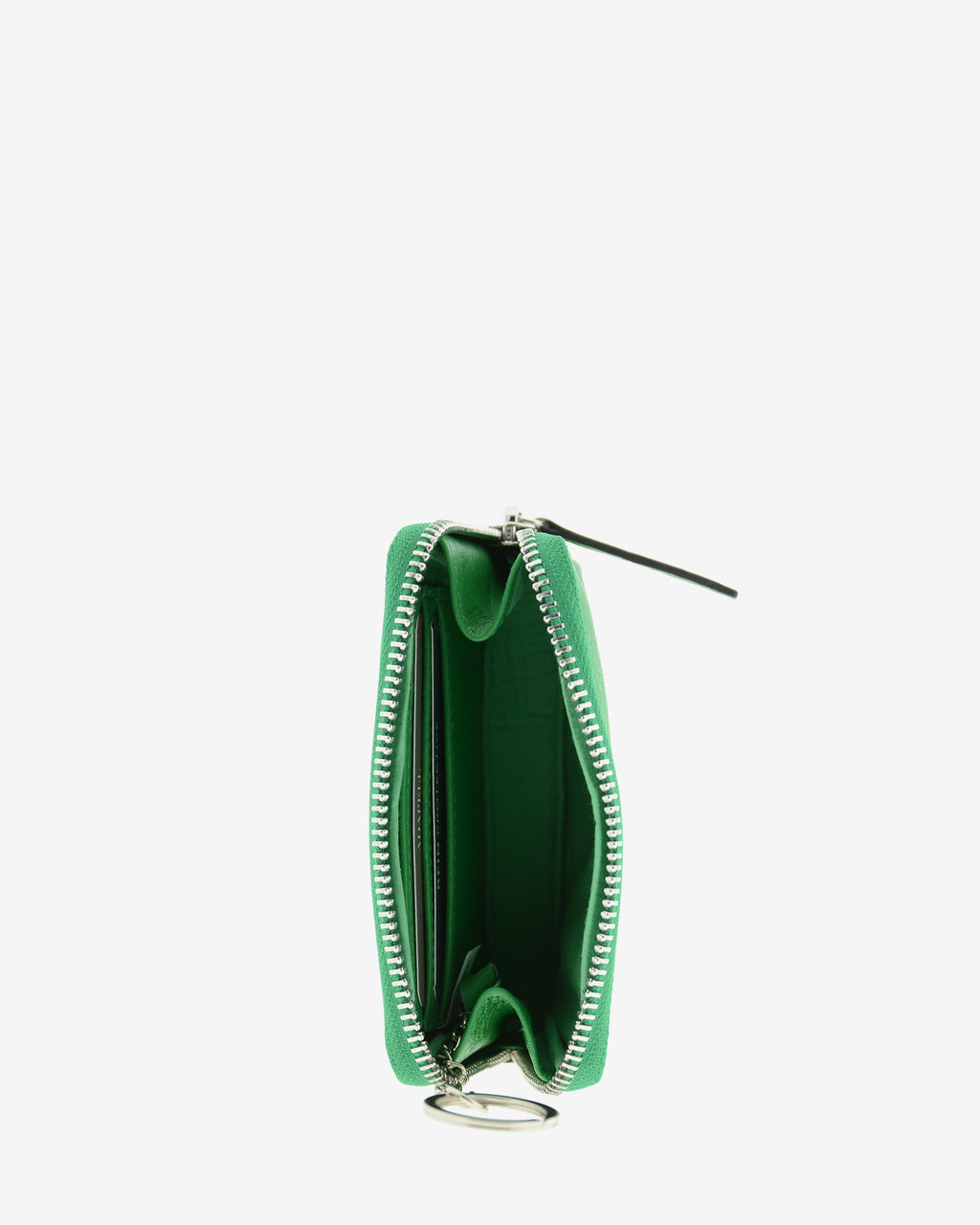 Monedero unisex de piel auténtica, ref. 8086-5, en color verde, con RFID, cremallera exterior y logo Adapell - interior con compartimentos para tarjetas y aro para llaves