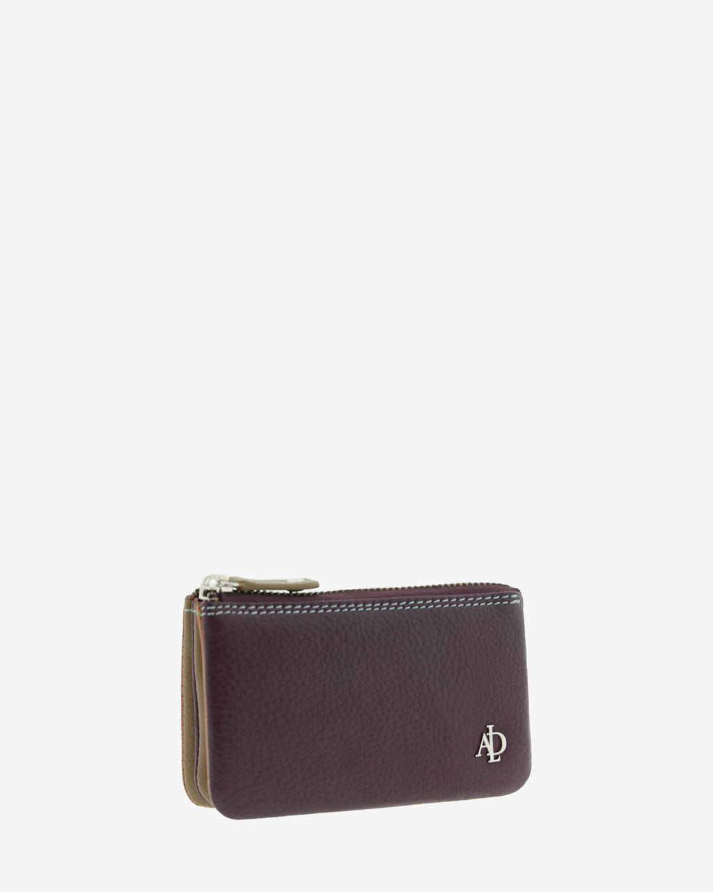 Monedero tarjetero de piel autentica en color berenjena. Ref. 4240-19. Vista diagonal frontal.