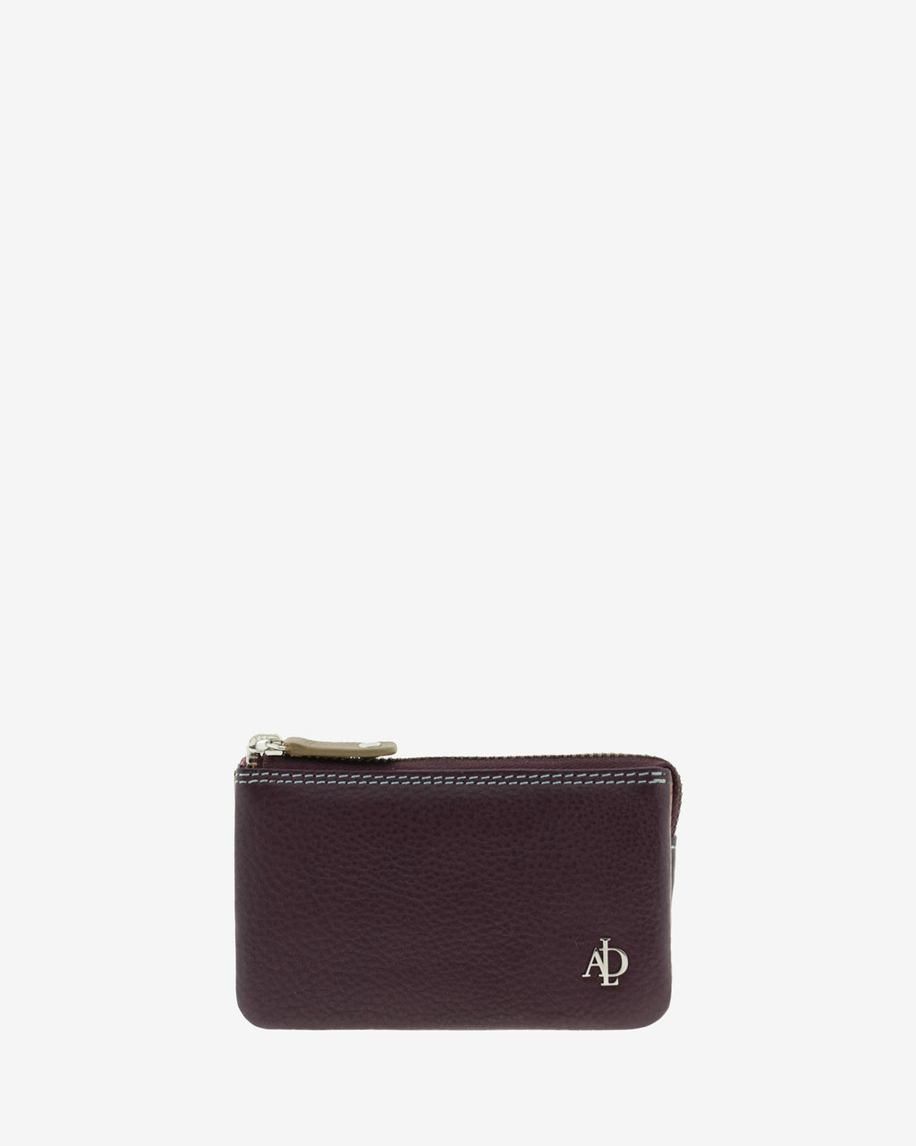 Monedero tarjetero de piel autentica en color berenjena. Ref. 4240-19. Vista frontal.