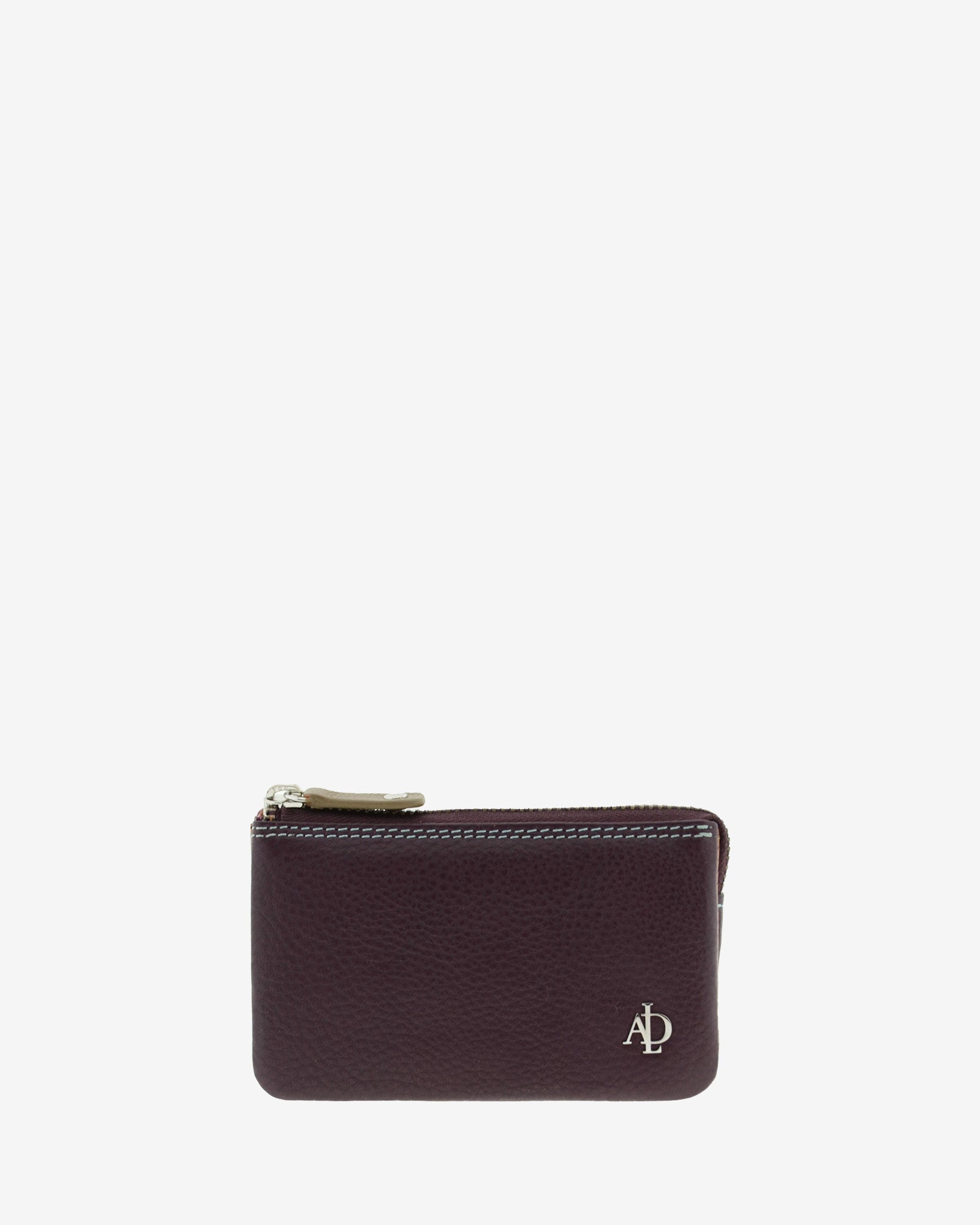 Monedero tarjetero de piel autentica en color berenjena. Ref. 4240-19. Vista frontal.