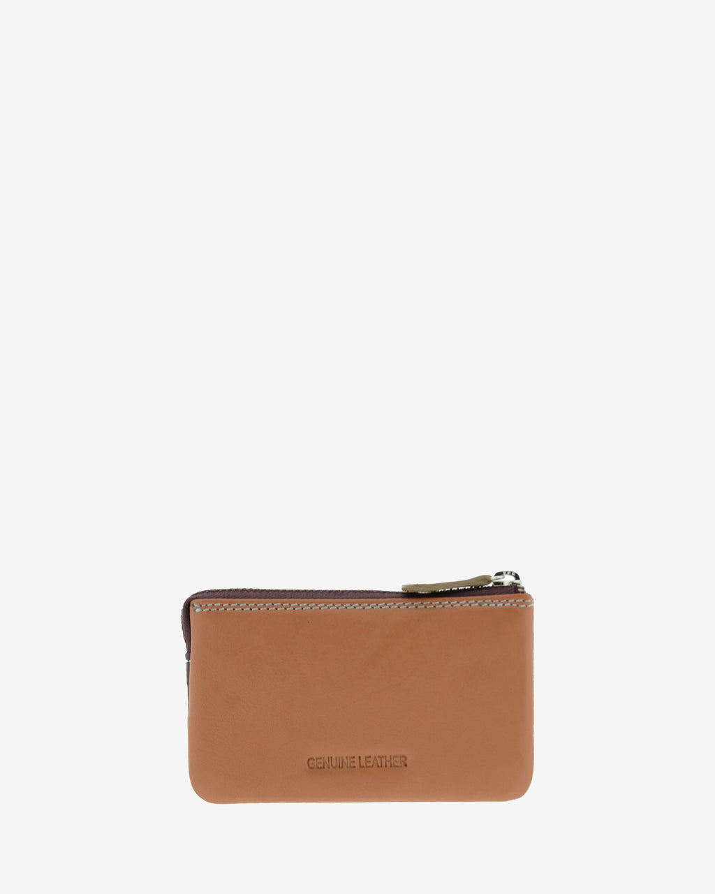 Monedero tarjetero de piel autentica en color berenjena. Ref. 4240-19. Vista trasera en marron.