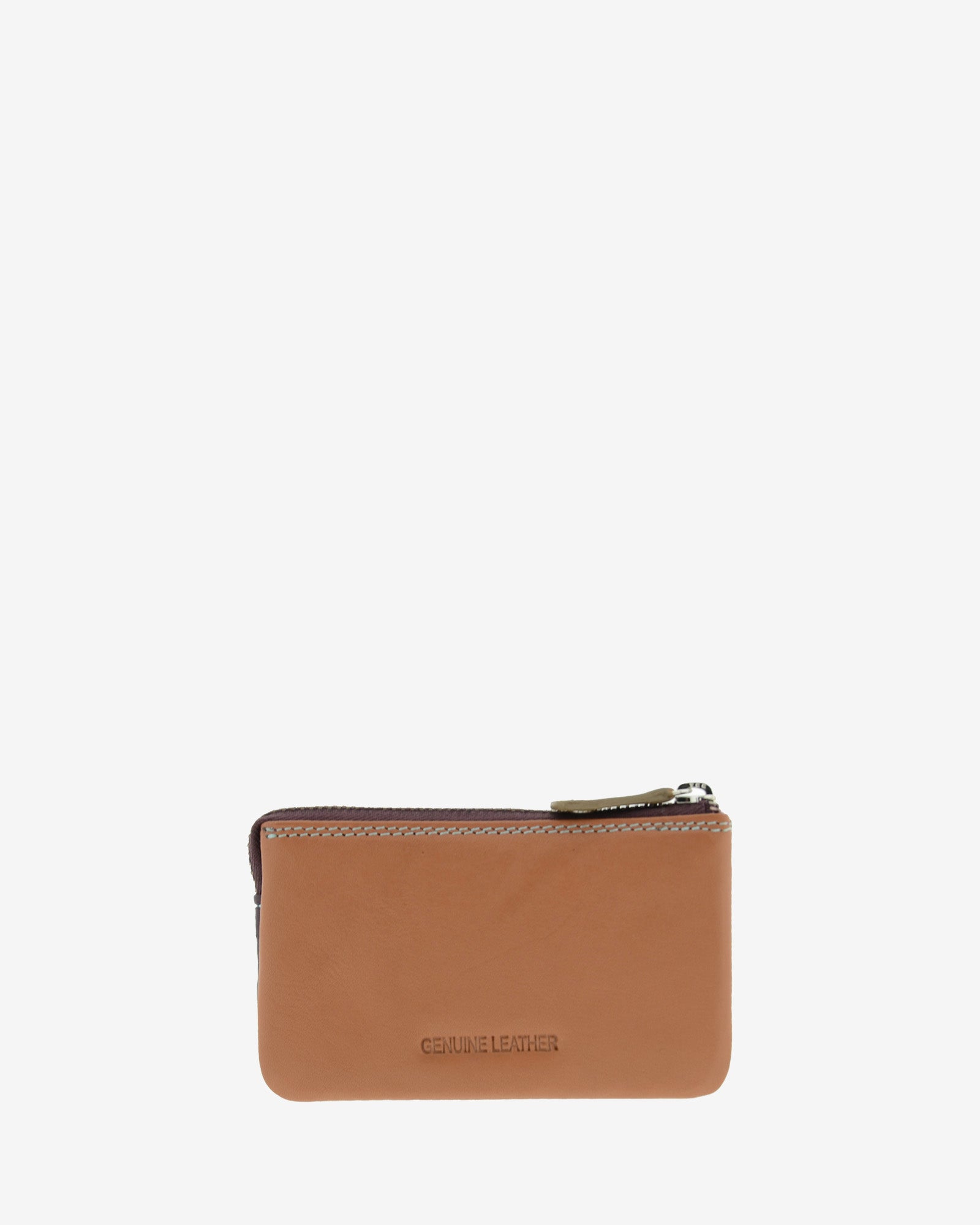 Monedero tarjetero de piel autentica en color berenjena. Ref. 4240-19. Vista trasera en marron.