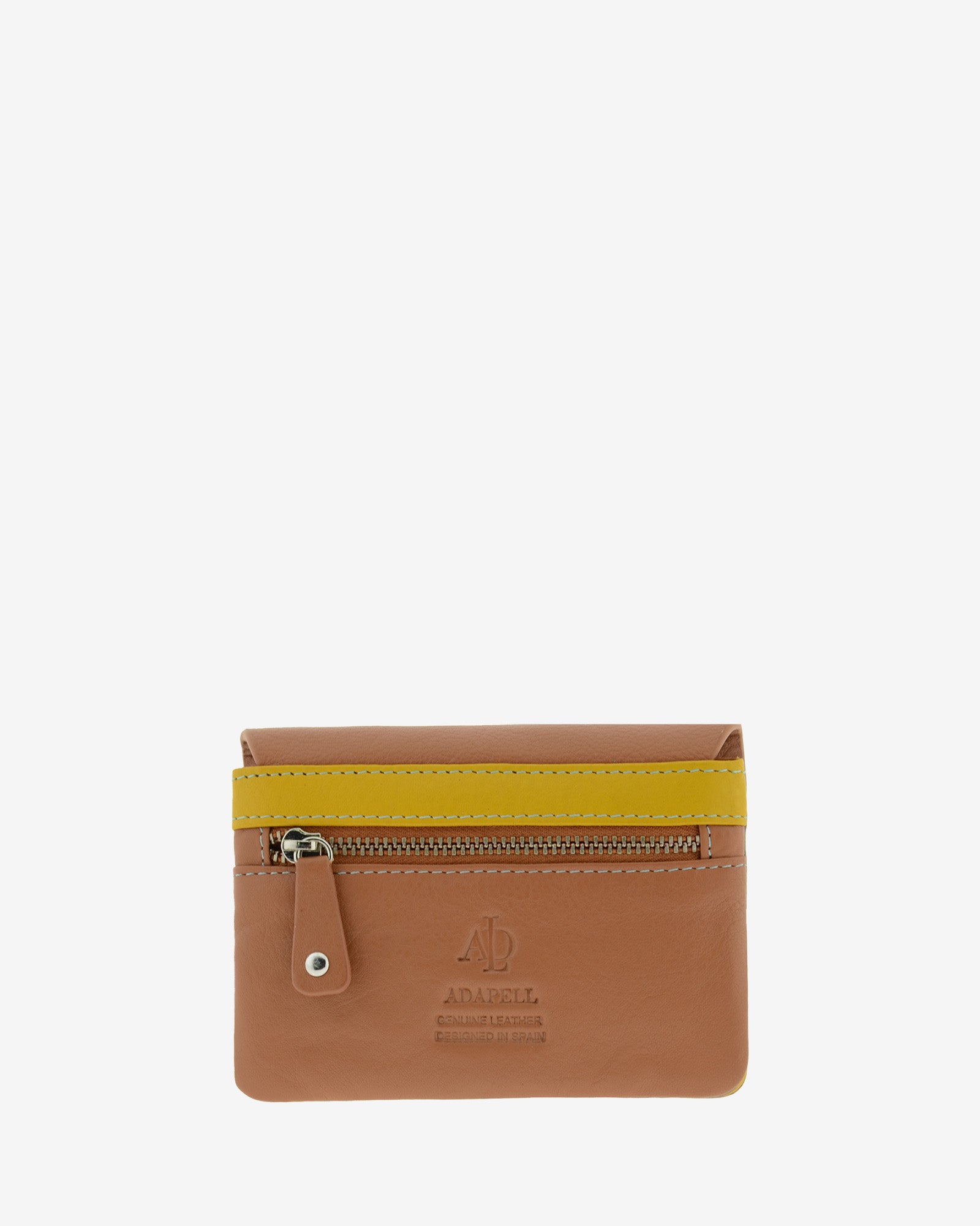 Monedero en piel autentica con boquilla interior, de color marron, lisa con logo Adapell. Ref. 4239-2. Vista trasera.