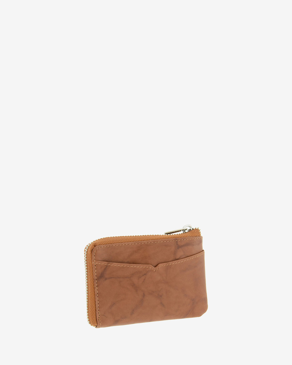 Parte trasera de monedero de piel natural color cuero con compartimento exterior y pespunte superior, ref. 1594-6
