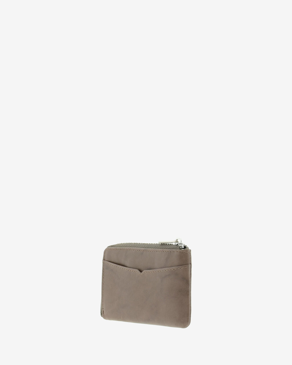 Parte trasera de monedero de piel natural color gris con compartimento exterior y pespunte superior, ref. 1594-11