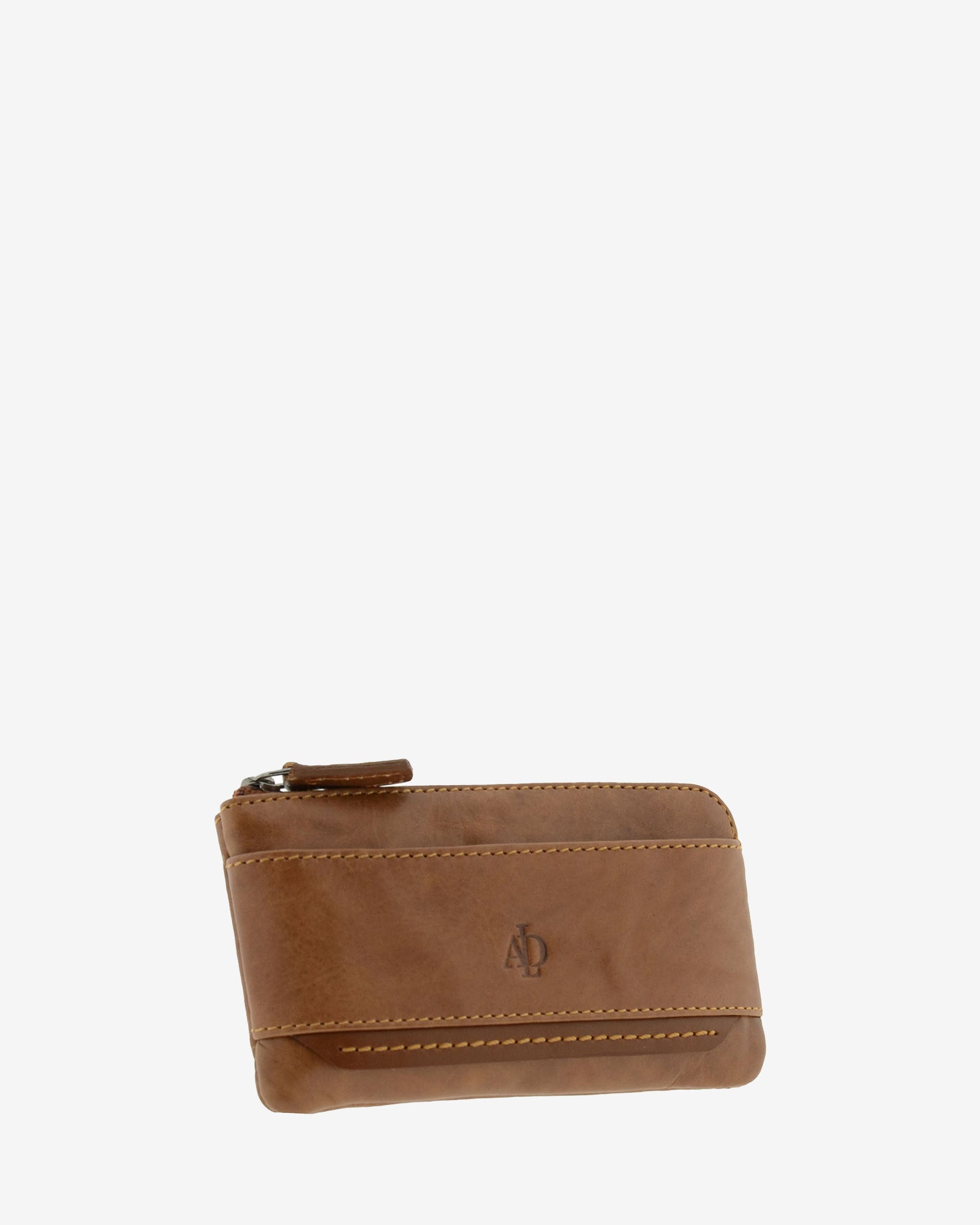 Monedero de piel color cuero con RFID cerrado en ángulo y logo Adapell, ref. 1649-6