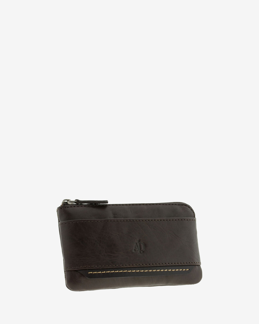 Monedero de piel color marron con RFID cerrado en ángulo y logo Adapell, ref. 1649-w