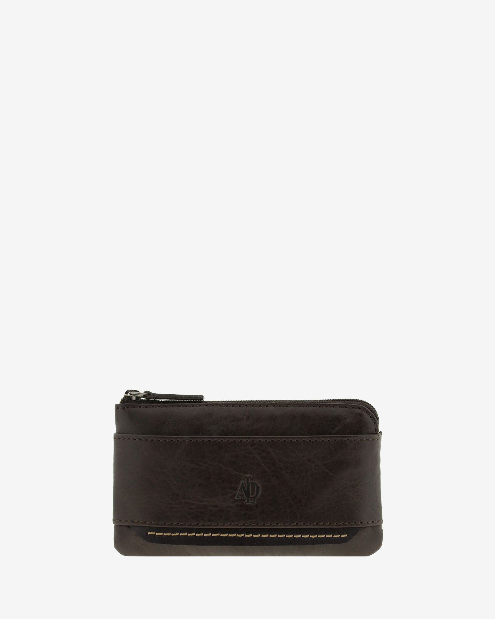 Monedero de piel color marrón con RFID y cierre de cremallera, vista frontal, ref. 1649-2
