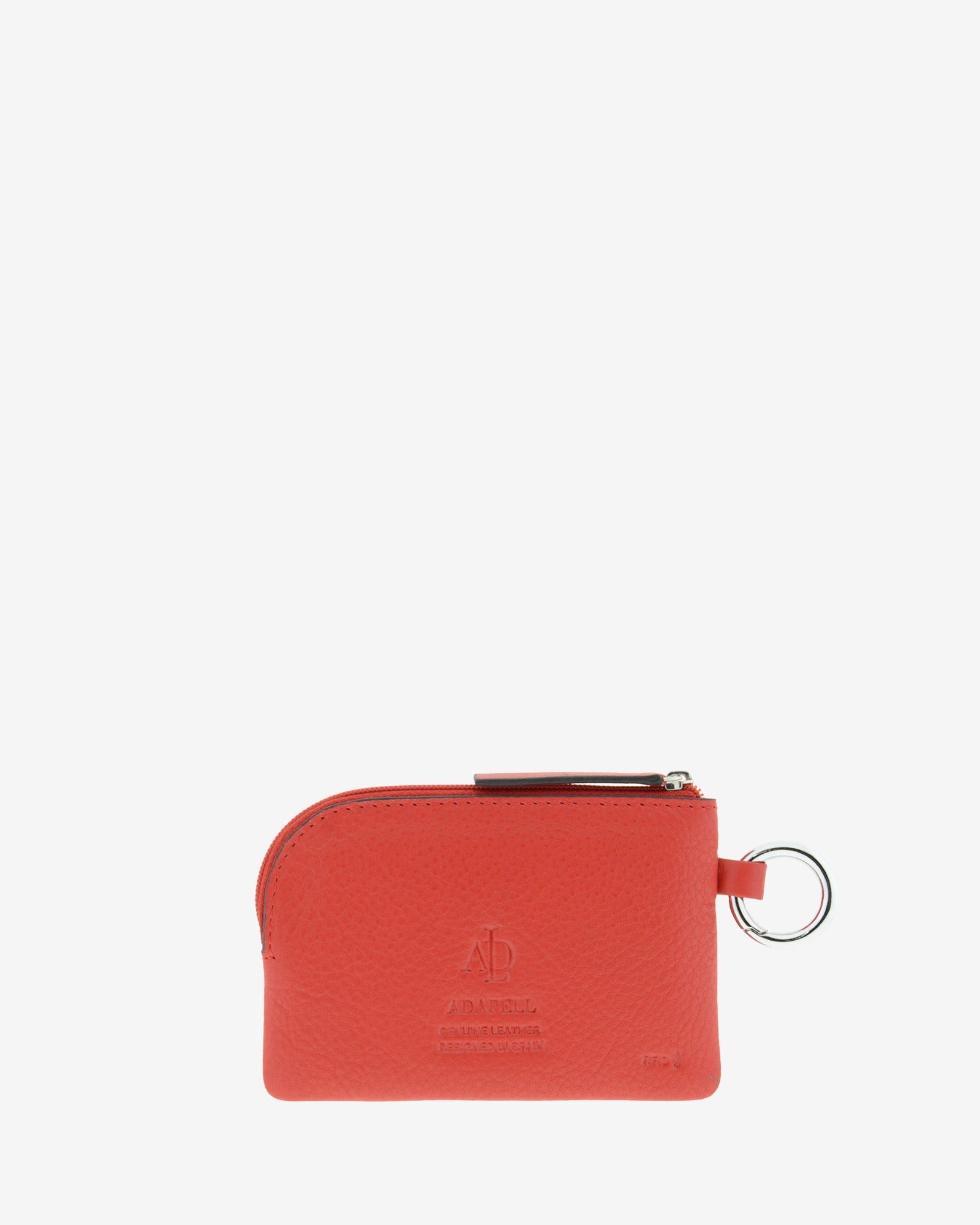 Monedero de piel auténtica ref. 8081-3 en color rojo, de medida pequeña y compacta, cierre de cremallera y aro metálico exterior, con protección de tarjetas RFID de la colección Essenza, vista trasera