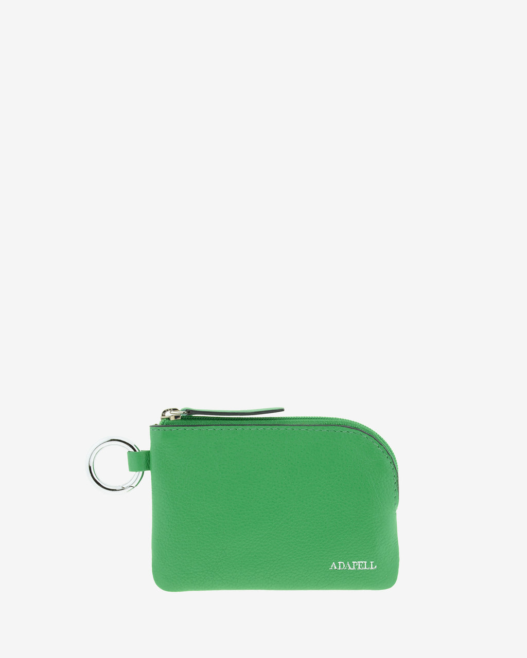 Monedero de piel auténtica ref. 8081-5 en color verde, de medida pequeña y compacta, cierre de cremallera y aro metálico exterior, con protección de tarjetas RFID de la colección Essenza, vista frontal 