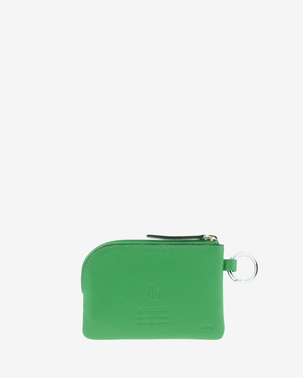 Monedero de piel auténtica ref. 8081-5 en color verde, de medida pequeña y compacta, cierre de cremallera y aro metálico exterior, con protección de tarjetas RFID de la colección Essenza, vista trasera