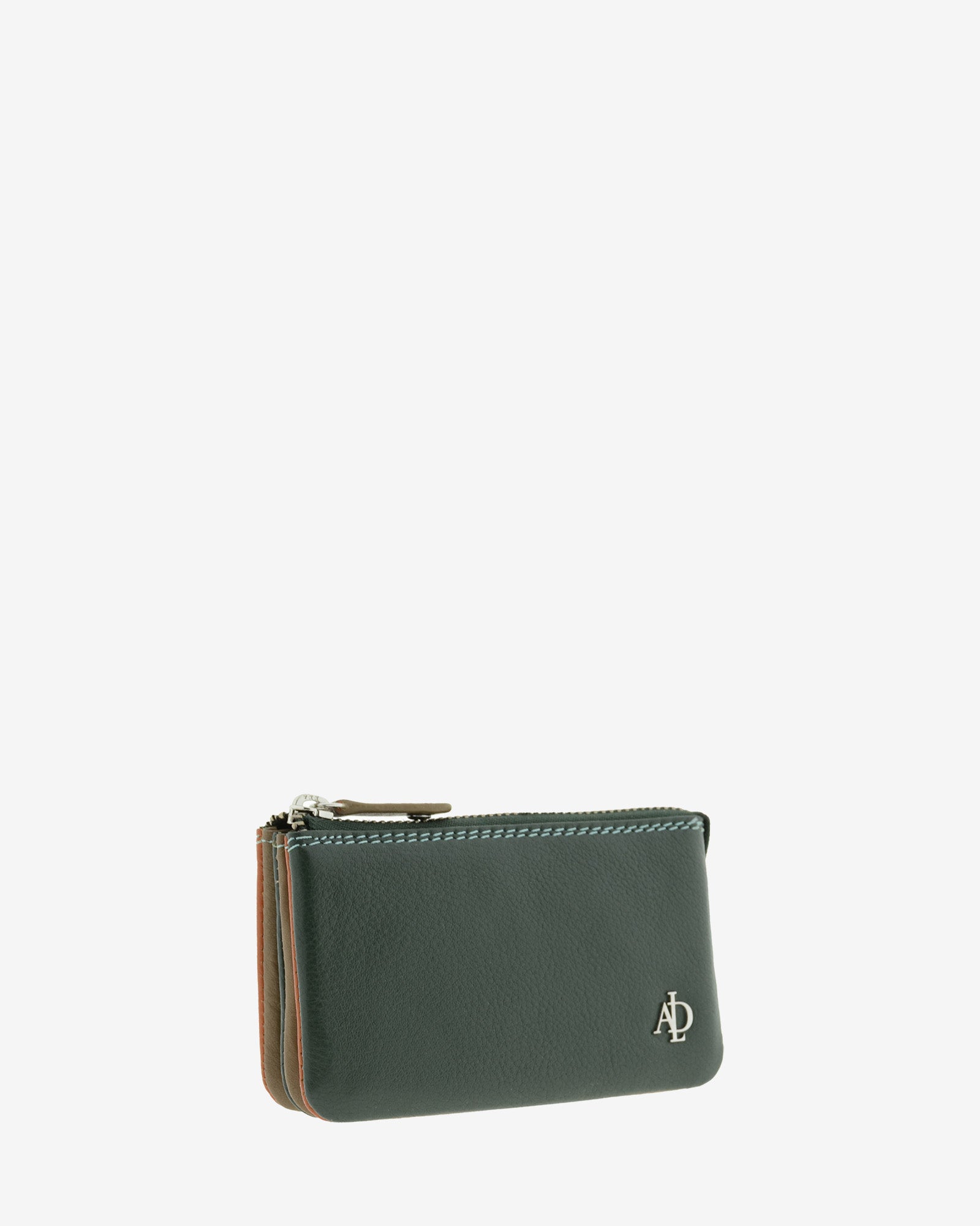 Monedero tarjetero de piel autentica en color verde. Ref. 4240-5. Vista diagonal frontal.
