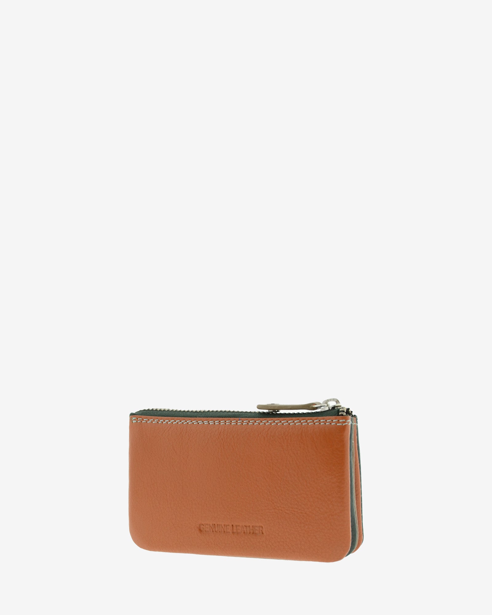 Monedero tarjetero de piel autentica en color verde. Ref. 4240-5. Vista diagonal trasera en color marron.