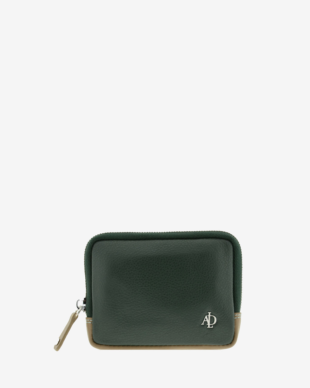Monedero de mujer en piel suave de color verde con cremallera. Ref. 4241-5. Vista frontal.
