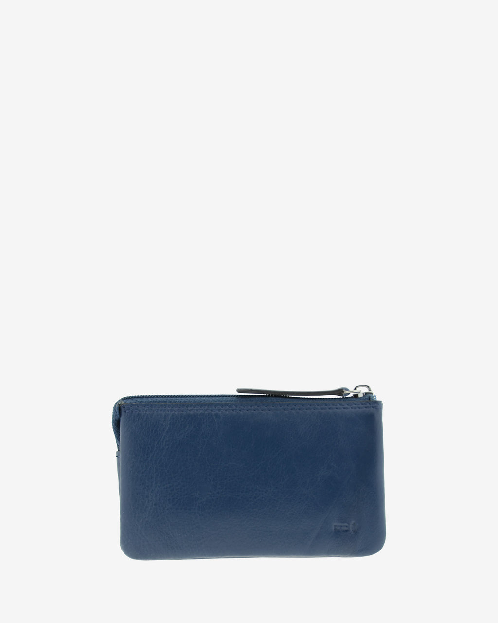 Monedero-tarjetero de piel auténtica ref. 8082-20 en color azul marino con ribete negro, de medida pequeña y compacta, 5 compartimentos interiores, cierre de cremallera y aro metálico interior, con protección de tarjetas RFID de la colección Essenza, vista trasera