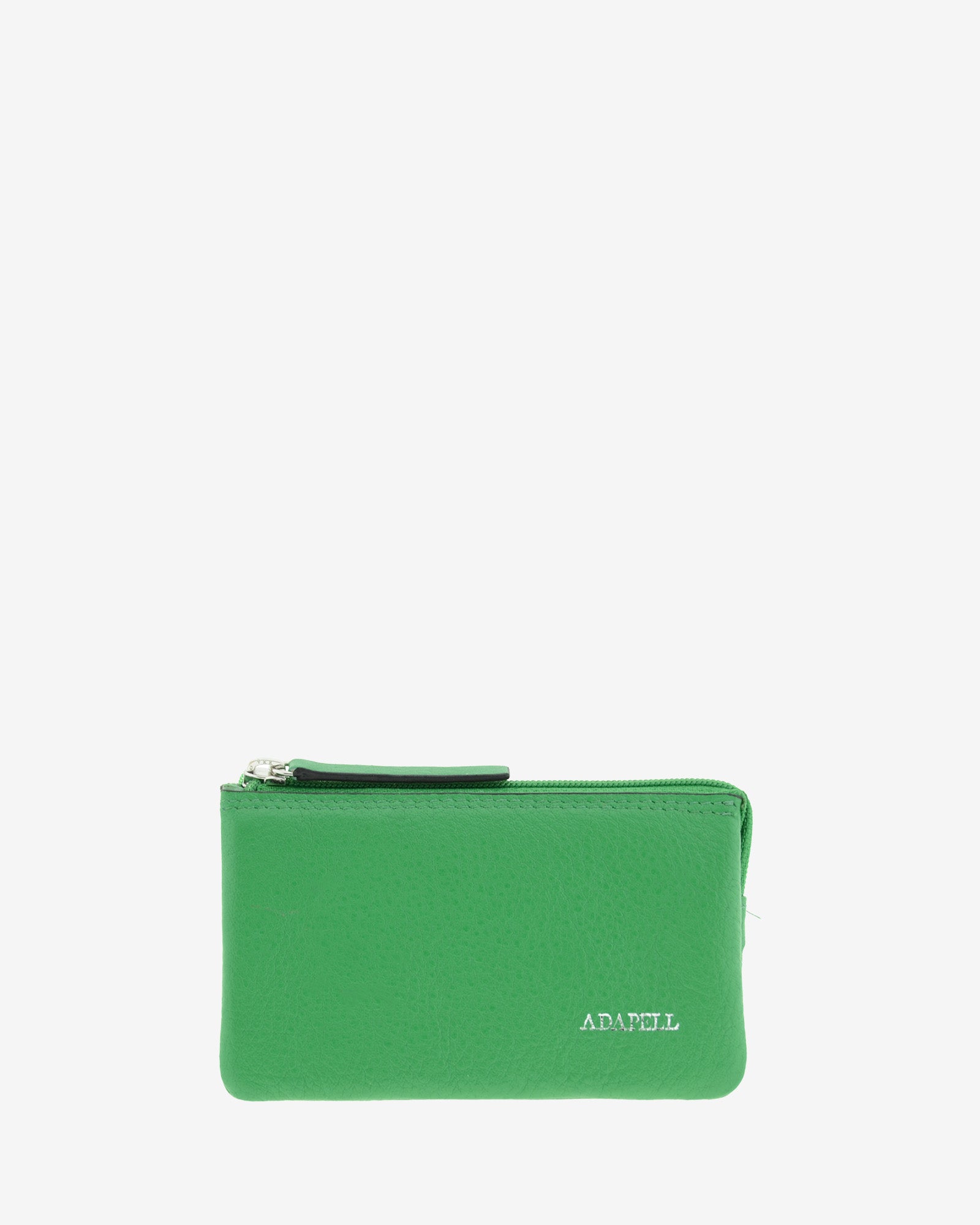 Monedero-tarjetero de piel auténtica ref. 8082-5 en color verde con ribete negro, de medida pequeña y compacta, 5 compartimentos interiores, cierre de cremallera y aro metálico interior, con protección de tarjetas RFID de la colección Essenza, vista frontal