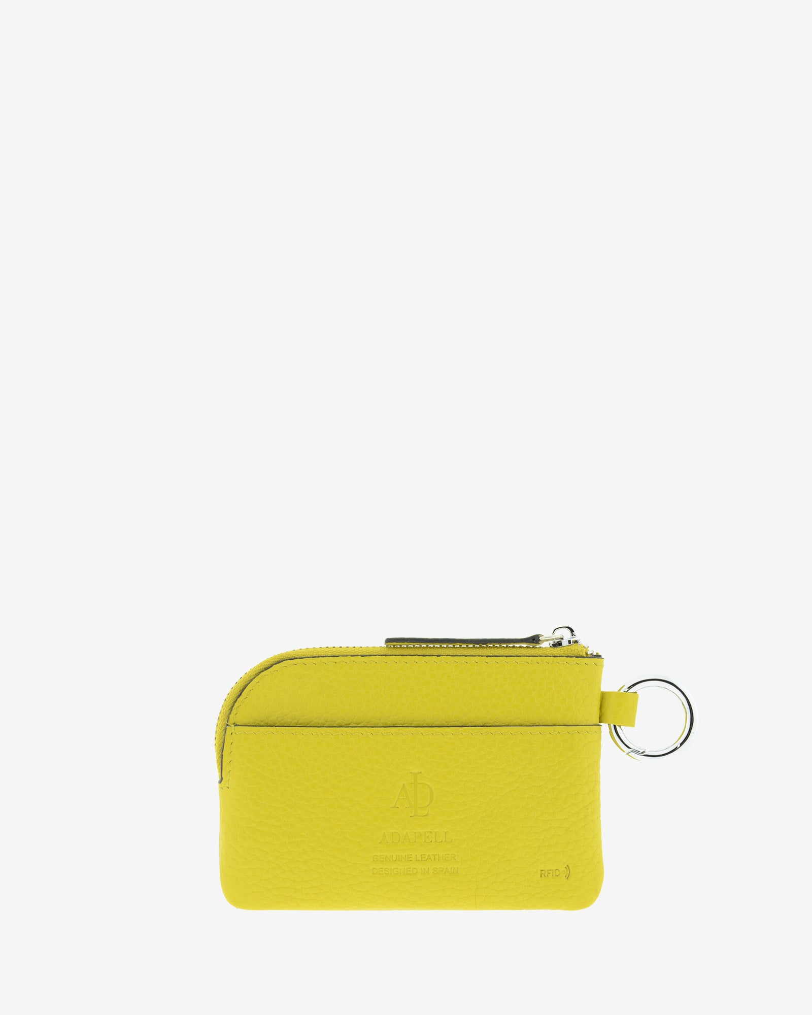 Monedero unisex de piel auténtica granulada de alta calidad, ref. 4258-17 en color amarillo citrine, con protección de tarjetas RFID y aro para colgar o para llaves, de la colección Nude, vista trasera