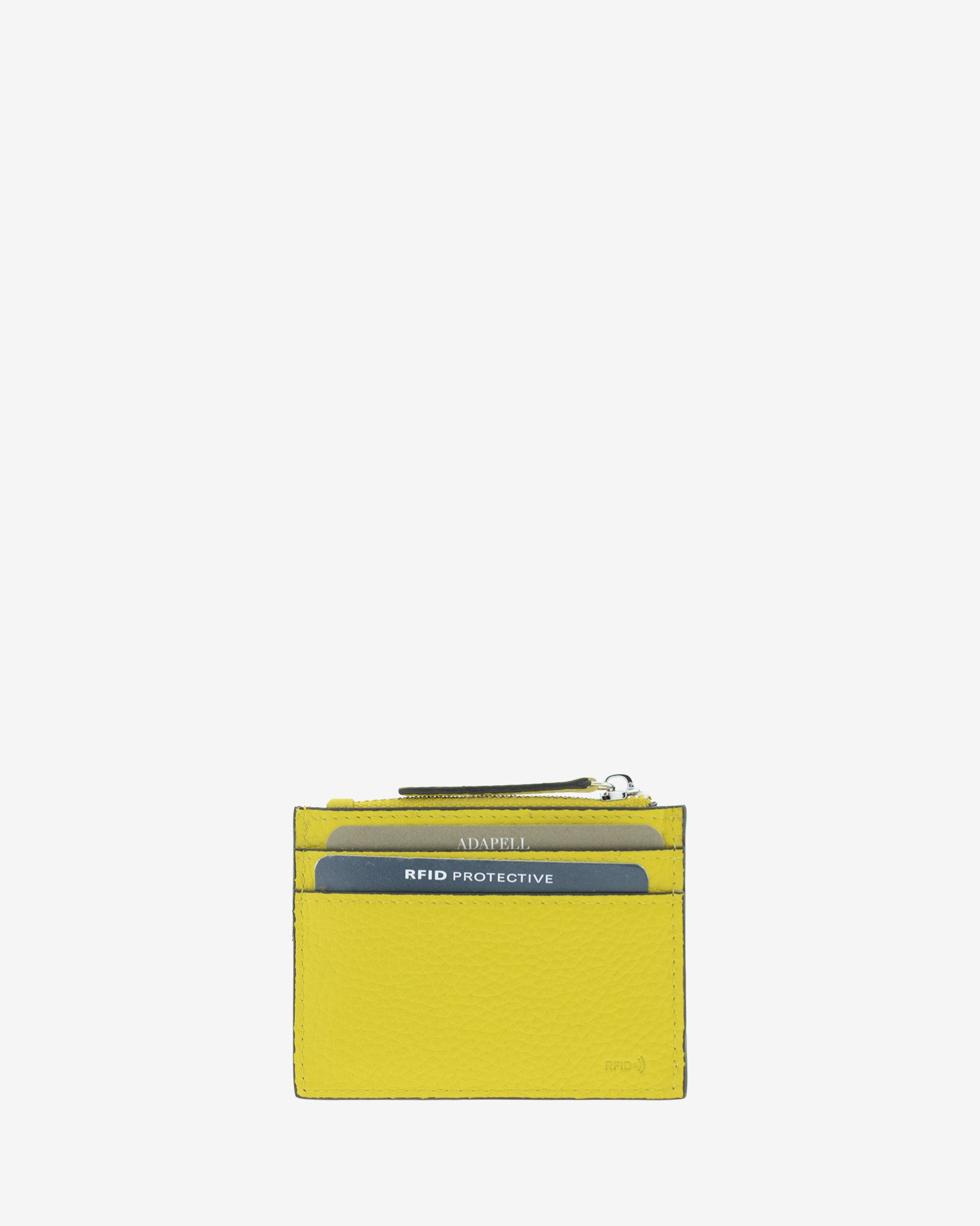 Tarjetero de piel auténtica granulada de alta calidad, ref. 4259-17 en color amarillo citrine, con protección de tarjetas RFID y monedero central con cremallera, de la colección Nude, vista trasera